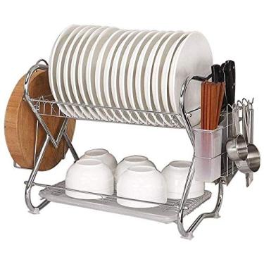 Imagem de Prateleira de secagem de aço inoxidável para cozinha multiuso escorredor de pratos com bandeja coletora e suporte para pauzinhos
