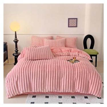 Imagem de Jogo de cama macio e quente de inverno, jogo de cama de solteiro, capa de edredom com fronha, roupa de cama (cama rosa de 1,8 m)