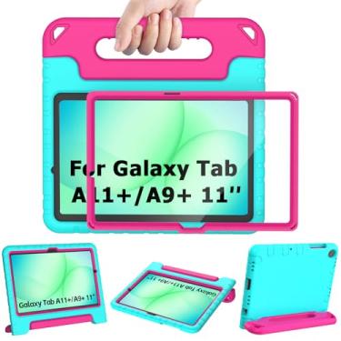Imagem de AVAWO Capa infantil à prova de choque para Samsung Galaxy Tab A9+ Plus 11 polegadas com protetor de tela integrado, azul-petróleo + rosa