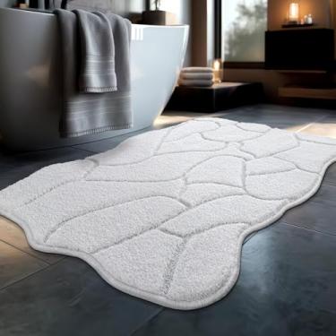 Imagem de Tapetes de banheiro, 61 x 91 cm, extra macio e absorvente, tapete de banho de microfibra, moderno, tapete para banheiro, chuveiro, decoração de chão, lavável na máquina (branco)