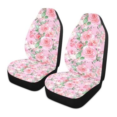 Imagem de xigua Capas de assento de carro frontais universais rosas aquarela, pacote com 2, capas protetoras de assento de carro respiráveis para decoração de interiores automotivos, SUV, carros automotivos