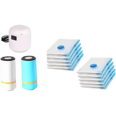 Imagem de Conjunto de sacos a vácuo,com sacos a vácuo com bomba elétrica recarregável de dupla voltagem ou 110 volts, adequado para viagens.(RECARREGAVEL BIVOLT,40X50) (ELETRICA 110V, 50X60)