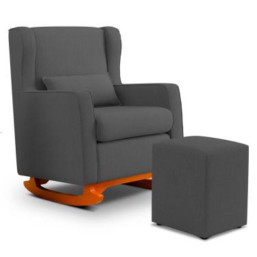 Imagem de Poltrona de Amamentação e Descanso Zoe com Base Balanço e Puff Linho Cinza - Desk Design