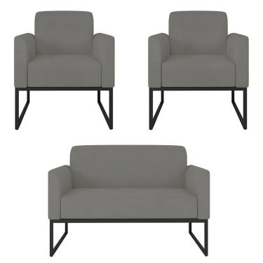 Imagem de Kit Namoradeira E 2 Poltronas Industrial Preta S08 Grafite