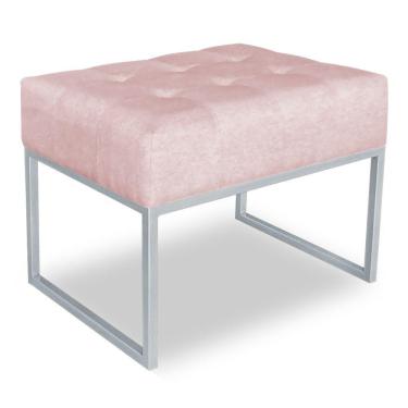 Imagem de Puff Lisa Suede Rosa Bebê Base Metálica Industrial Prata