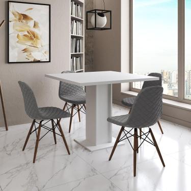 Imagem de Mesa Jantar Londres Quadrada Branca 90Cm 4 Cadeiras Eames Estofadas Grafite Madeira