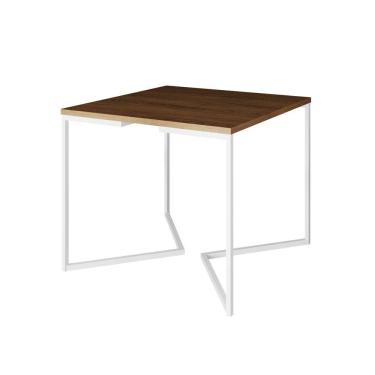 Imagem de Mesa Jantar Industrial Quadrada Amêndoa 90Cm Base V Ferro Branco