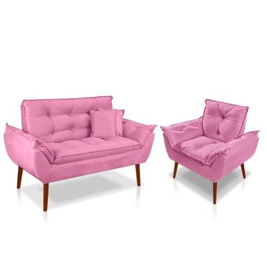 Imagem de Kit 01 Poltrona Opala + 01 Namoradeira Opala + 02 Almofadas Suede Rose