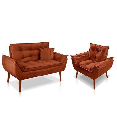 Imagem de Kit 01 Poltrona Opala + 01 Namoradeira Opala + 02 Almofadas Suede Terracota