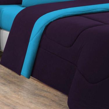 Imagem de Kit Edredom + Jogo De Lençol Malha 100% Algodão Gran Moratta 7 Peças Queen - Roxo -azul Turquesa