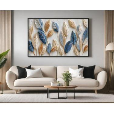 Imagem de Quadros Decorativos com Moldura Folhas Dourada Azul para Sala Quarto e