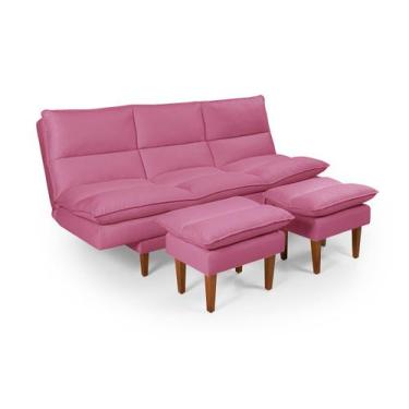 Imagem de Sofá Cama Vancouver com Banqueta Suede - Casa Imperial, Rosa 200