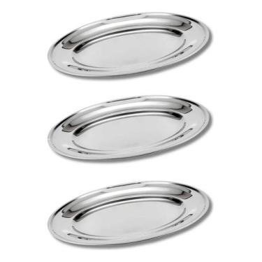 Imagem de Kit 3 Bandejas Travessa Aço Inox Oval - Ke Home, M