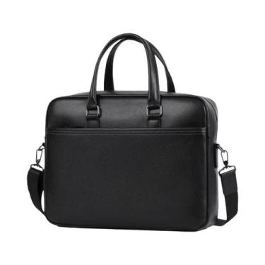 Imagem de Bolsa De Couro Genuíno Grande Para Laptop Masculina Com Zíper Duplo, B