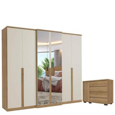 Imagem de Guarda Roupa Casal Valência 6 Portas Full Glass Capuccino Off White e 