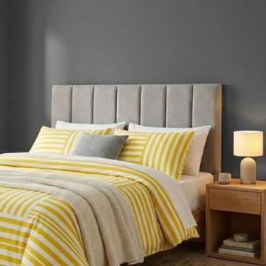 Imagem de Cabeceira Cama de Casal 7 Peças Decorativas Autocolante Cinza Estofado