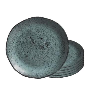 Imagem de Jogo 6 Prato Raso De Cerâmica Orgânico Azul Petroleum Porto Brasil Stoneware 26,5cm