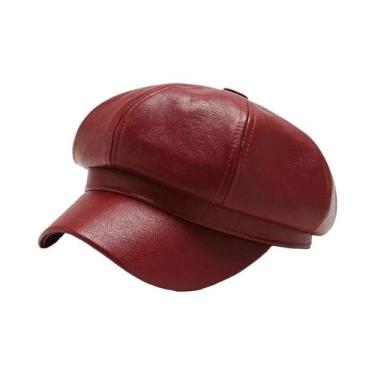 Imagem de Boina Octogonal Feminina Retrô De Couro PU Versátil Para Outono Invern