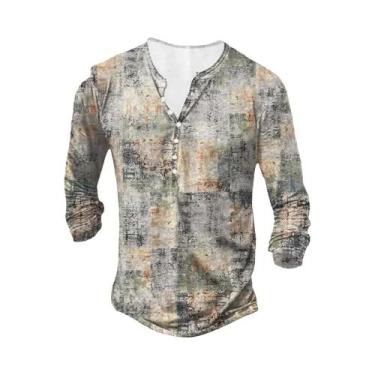 Imagem de Camisa Casual Masculina Vintage De Manga Longa Com Botões, Estilo Solt