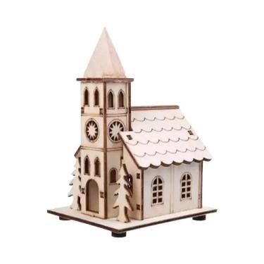 Imagem de Casa De Natal De Madeira Com Luz LED, Cabana Luminosa, Enfeites Para Á