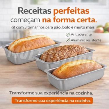 Imagem de Kit 3 Formas de Pão Alumínio Antiaderente 770ml, 1L e 1,4L - Nacional