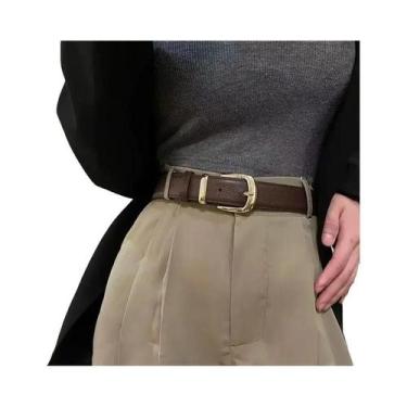 Imagem de Cinto Feminino Preto De Couro PU Fino Com Fivela De Pino Para Calças C