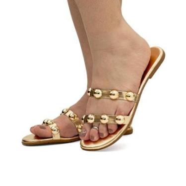 Imagem de Sandália Feminina Rasteira Flat Flatform Rasteirinha Casual Metal Enfeite-Feminino