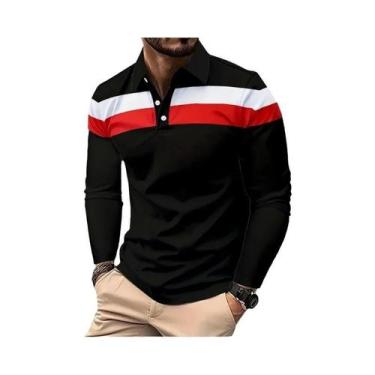 Imagem de Camisa Polo Masculina De Manga Longa Respirável Com Gola, Básica, Com 
