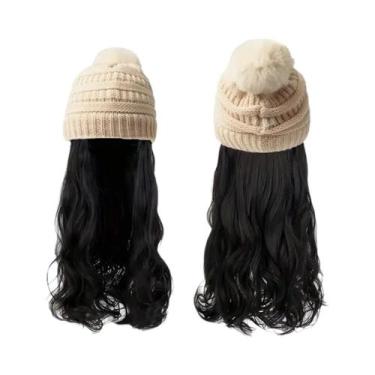 Imagem de Peruca Sintética Ondulada De 20 Polegadas Com Touca De Malha E Pompom 