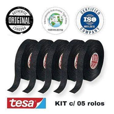 Imagem de Kit com 5 Rolos de Fita Isolante de Tecido Chicote 25mm x 25m Tesa - t
