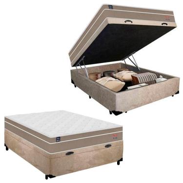 Imagem de Cama  Box Baú  Casal Suede  + Colchão Lis Molas Ensacadas Plumatex 138x188x64cm Bege