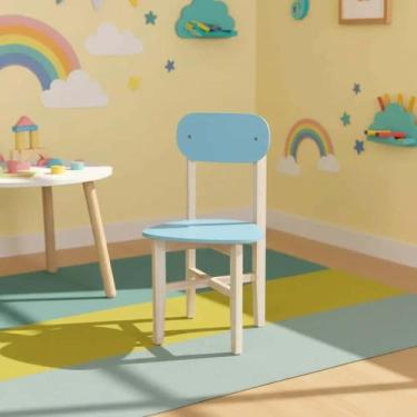 Imagem de Cadeira Infantil Colorê Pés em Madeira Pinos e Assento MDF Cor:Azul Be