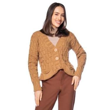 Imagem de Casaco Feminino Oliveira Malhas Texturizado Marrom Claro-Feminino