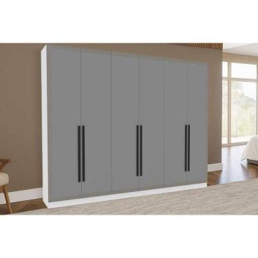 Imagem de Guarda Roupa 6 Portas e 4 Gavetas Valência Branco/Cinza - Politorno