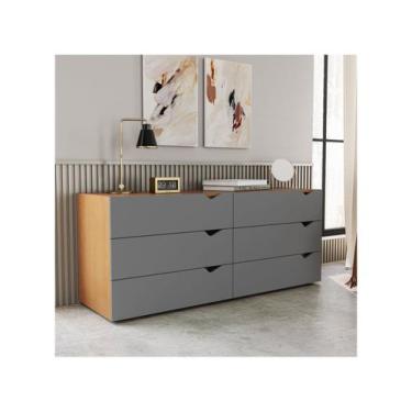 Imagem de Cômoda de Quarto Porto c/ 6 Gavetas Freijo/Cinza - Politorno, Freijó e