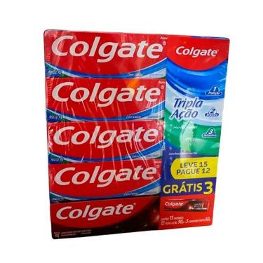 Imagem de Creme Dental Colgate Tripla Ação 90g 12 Unidades Oferta Grátis Creme Dental Luminous White Carvao Ativado 60g 3 Unidades