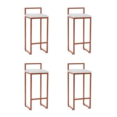 Imagem de Kit 4 Banquetas Dori Premium Alta Industrial para Bar Cozinha Bistrô em Aço - Cobre/branco