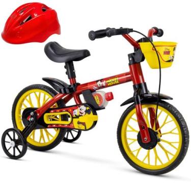 Imagem de Bicicleta Infantil Menino Aro 12 com Capacete Vermelho Mickey Disney -