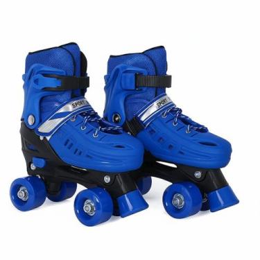Imagem de Patins Roller 4 rodas Infantil Quad Rosa Azul Tamanho Ajustável - NoBr
