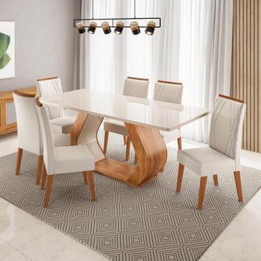 Imagem de Conjunto Sala de Jantar 6 Lugares Retangular Tampo de Vidro e Mdf Adva
