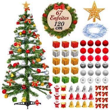 Imagem de Árvore de Natal 110 Galhos Decorada Com 67 Enfeites Pisca Pisca Decora