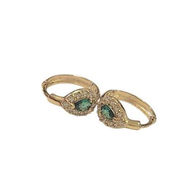 Imagem de Brinco argola infantil ouro q8k amarelo zirconio verde e branco.Rosâng