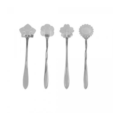 Imagem de Conjunto 4 Colheres de Chá de Inox Flores Prata - ROJEMAC