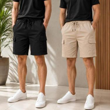 Imagem de Kit 2 Bermuda Cargo Masculina Curta Streetwear casual Short Sarja Bols