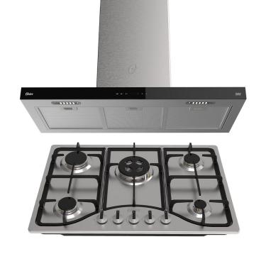 Imagem de Kit Cooktop a Gás 5 Bocas e Coifa de Ilha 90cm OCFA590 OTOP701 Inox 110V Oster