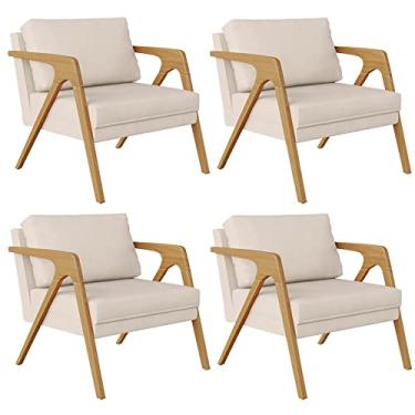 Imagem de Kit 04 Poltronas Decorativas Para Sala Estar Pietra Estrutura De Madeira L02 Suede Bege - Lyam Decor