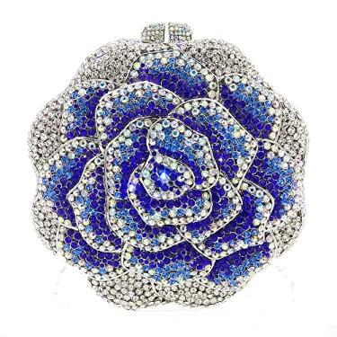 Imagem de Boutique De FGG Bolsa de mão feminina de cristal de flor rosa para noite formal para festa com strass, bolsa de casamento, Azul nº 17, Mini