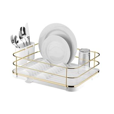 Imagem de Escorredor De Louças Pratos Copos Porta Talheres Bandeja Bico Fixo Pia Cozinha Dourado - 982DD Future - Branco