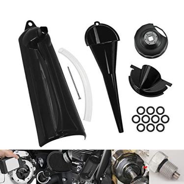 Imagem de Funil de preenchimento de cárter HDBUBALUS para caixa primária com enchimento de óleo e filtro de óleo livre de gotejamento com chave de filtro de óleo e plugues de drenagem primários compatíveis com Harley