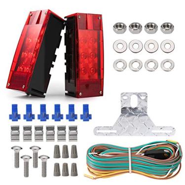 Imagem de CZC AUTO Exclusivo kit de luz de reboque retangular submersível de LED de 12 V Luzes traseiras de parada de corrida para barco, reboque, caminhão, com suporte de placa de alumínio para reboque, ferragens inoxidáveis